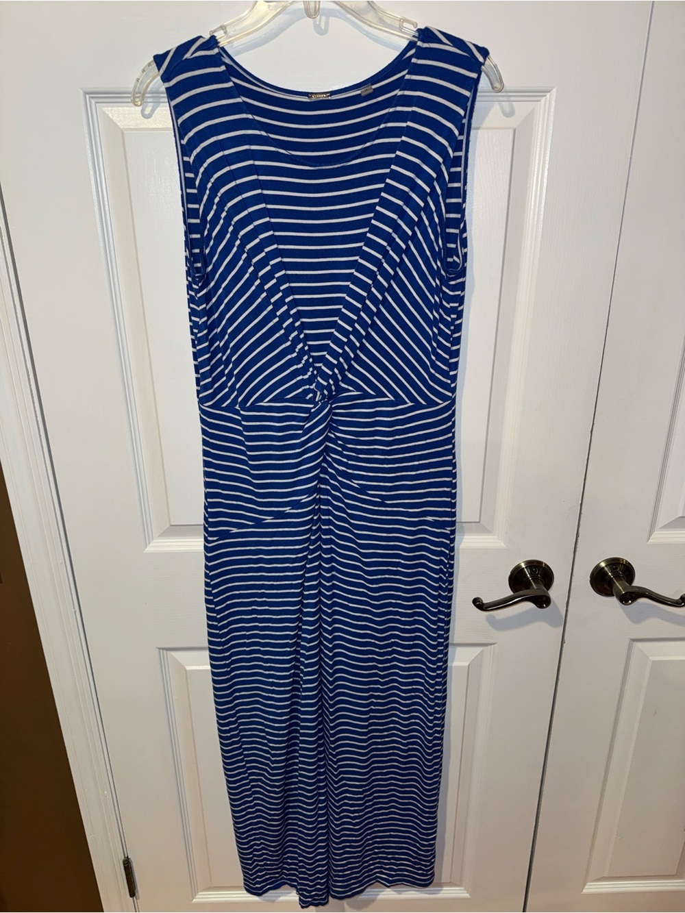 Tahari Blue and White Striped Scoop Neck Dress